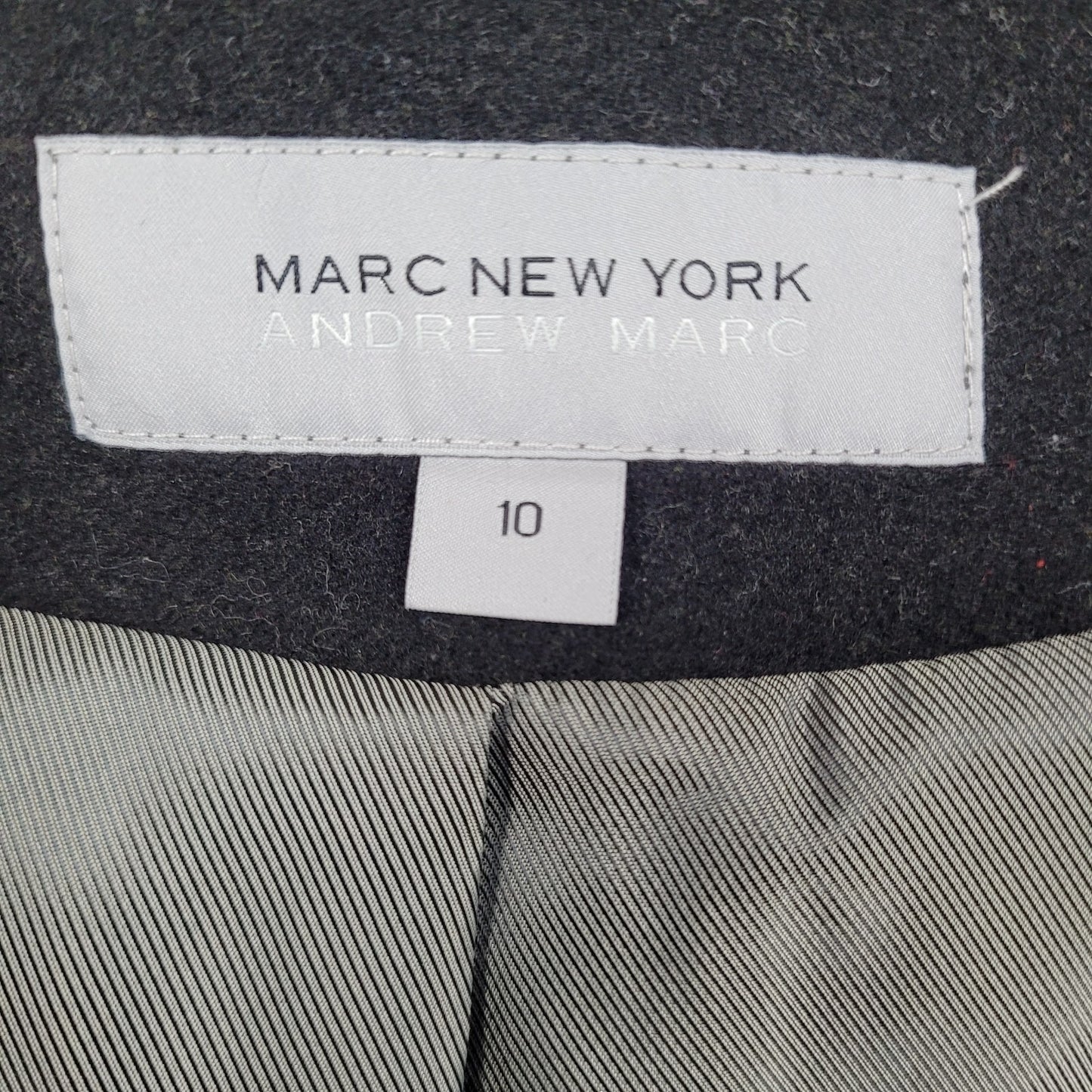 Marc New York Andrew Marc Black Wool Blend Buttoned Pockets Over Coat Size 10