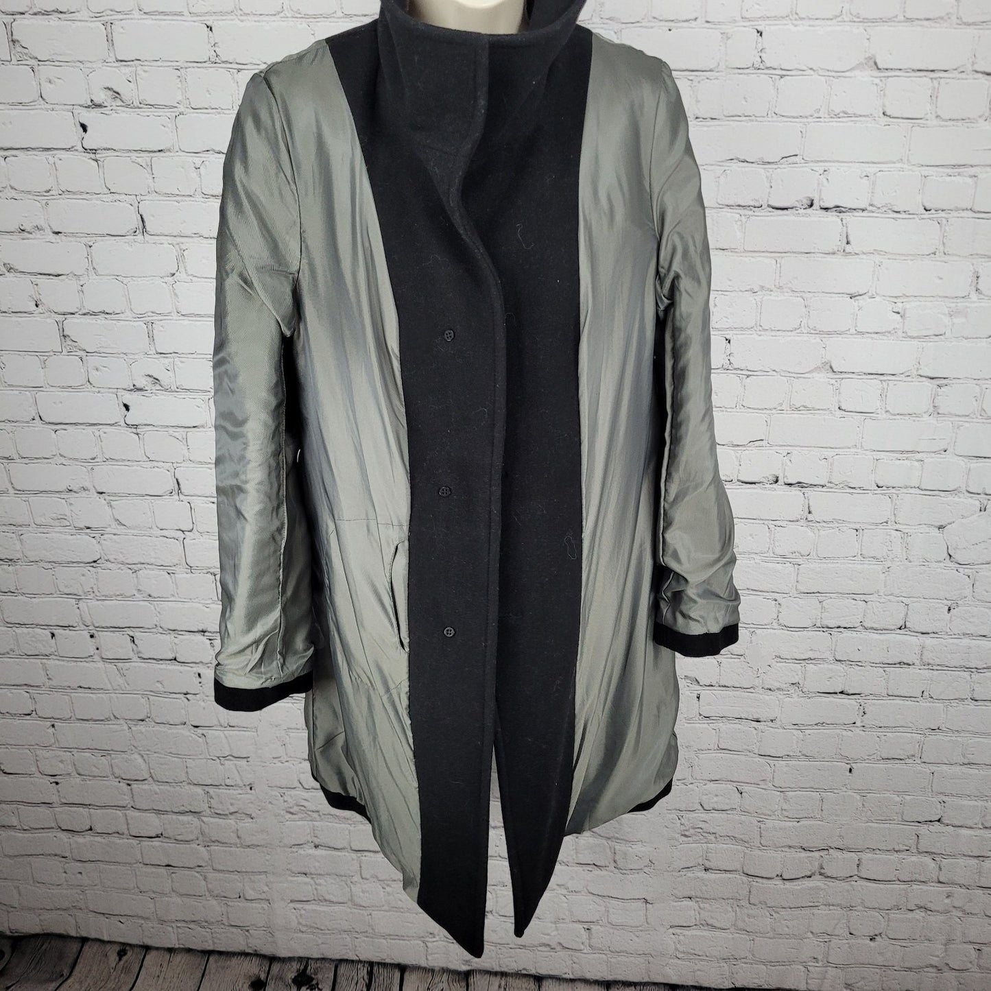 Marc New York Andrew Marc Black Wool Blend Buttoned Pockets Over Coat Size 10