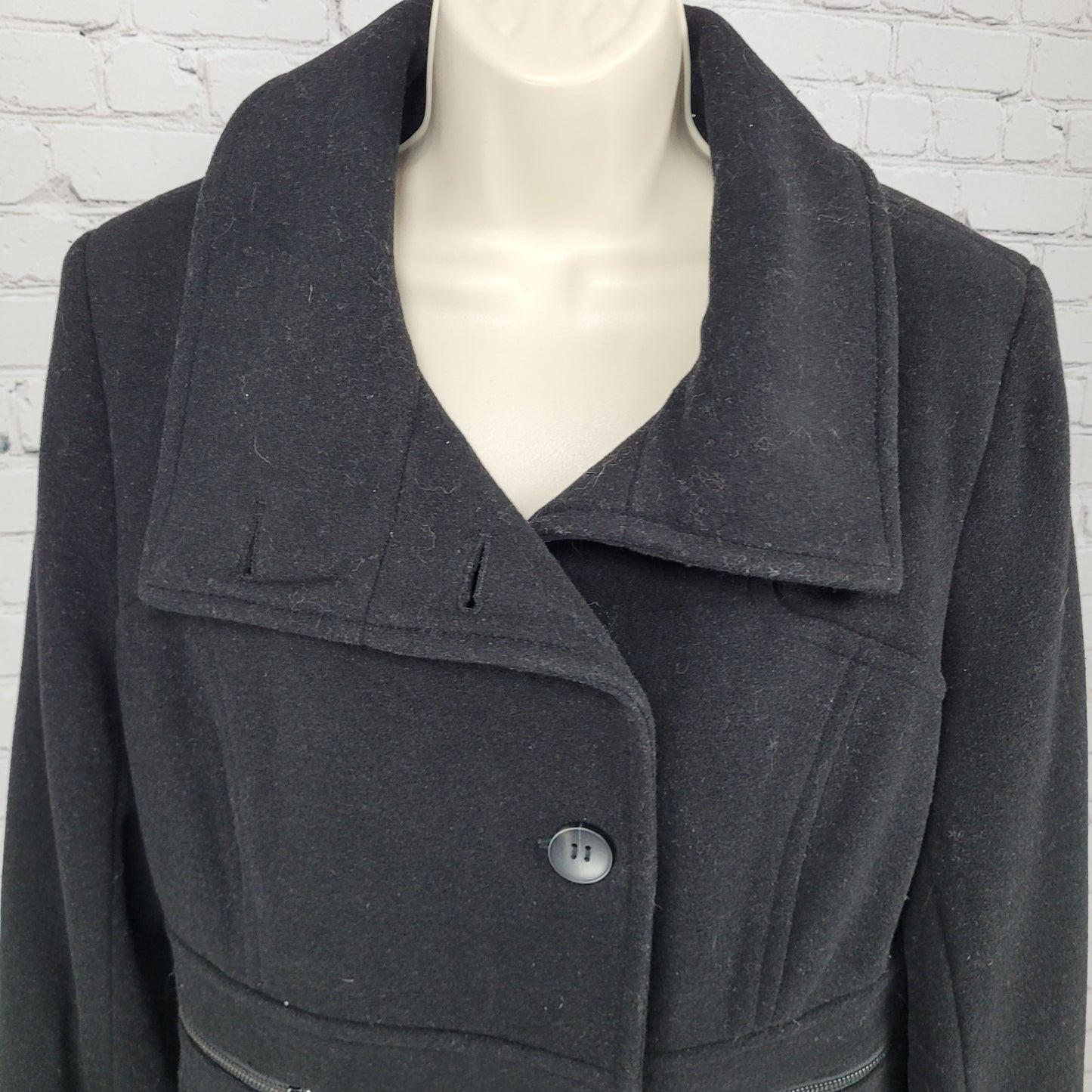 Marc New York Andrew Marc Black Wool Blend Buttoned Pockets Over Coat Size 10