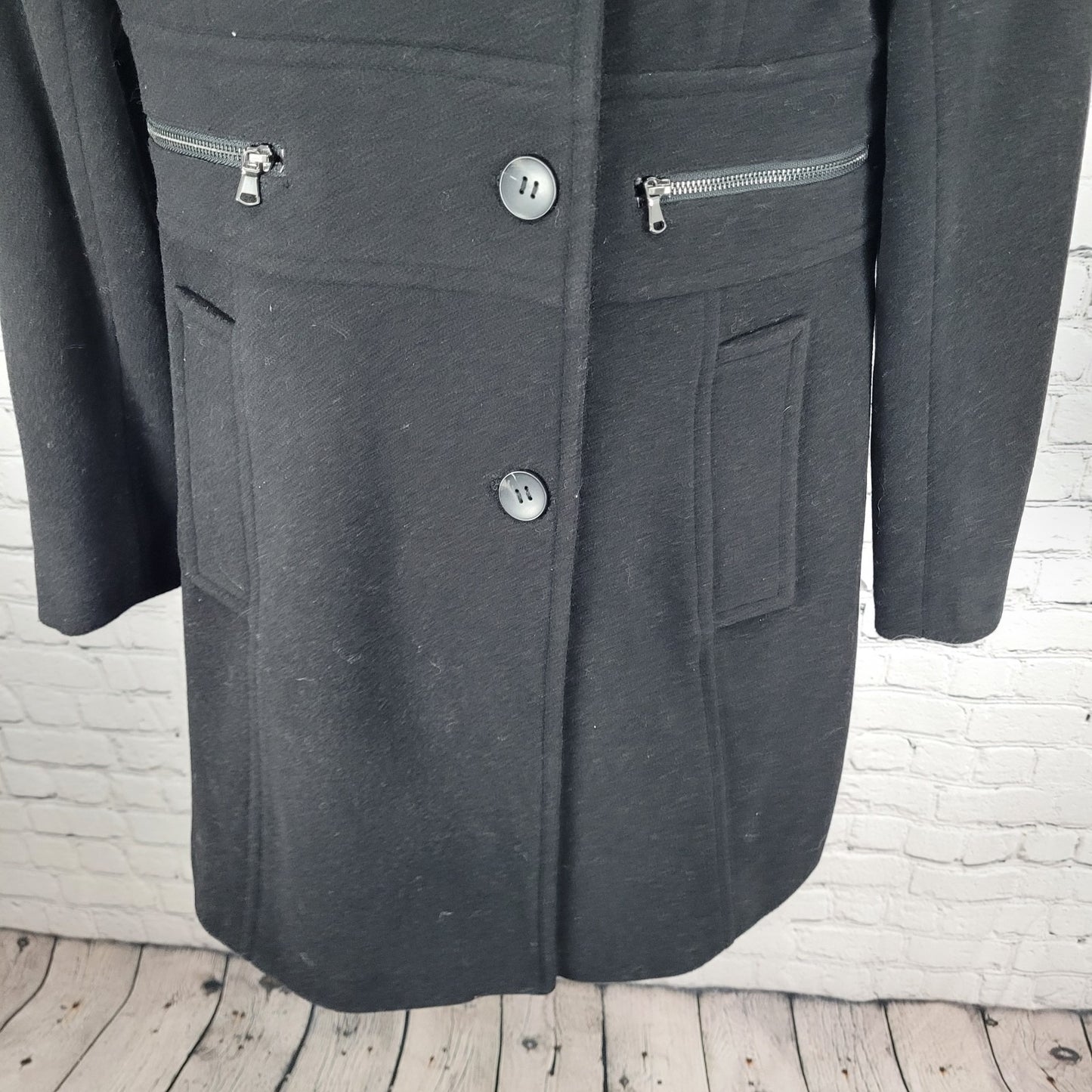 Marc New York Andrew Marc Black Wool Blend Buttoned Pockets Over Coat Size 10