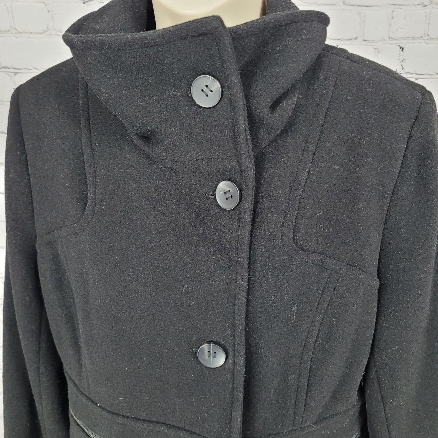 Marc New York Andrew Marc Black Wool Blend Buttoned Pockets Over Coat Size 10