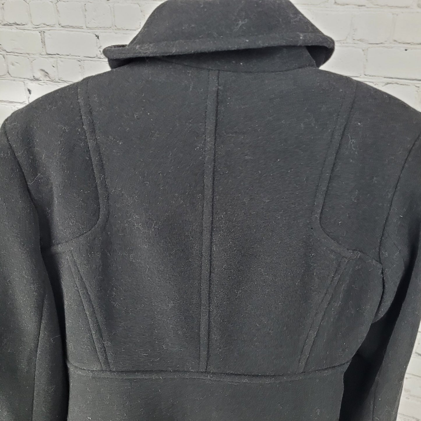 Marc New York Andrew Marc Black Wool Blend Buttoned Pockets Over Coat Size 10