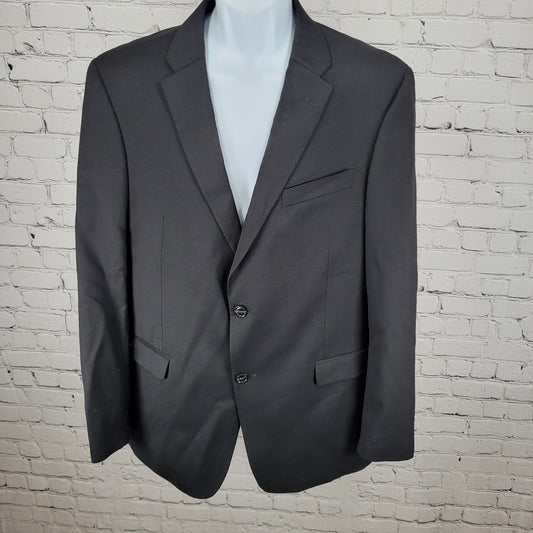 Tommy Hilfiger Black 100% Worsted Wool 2 Button Double Vented Blazer Size 42L