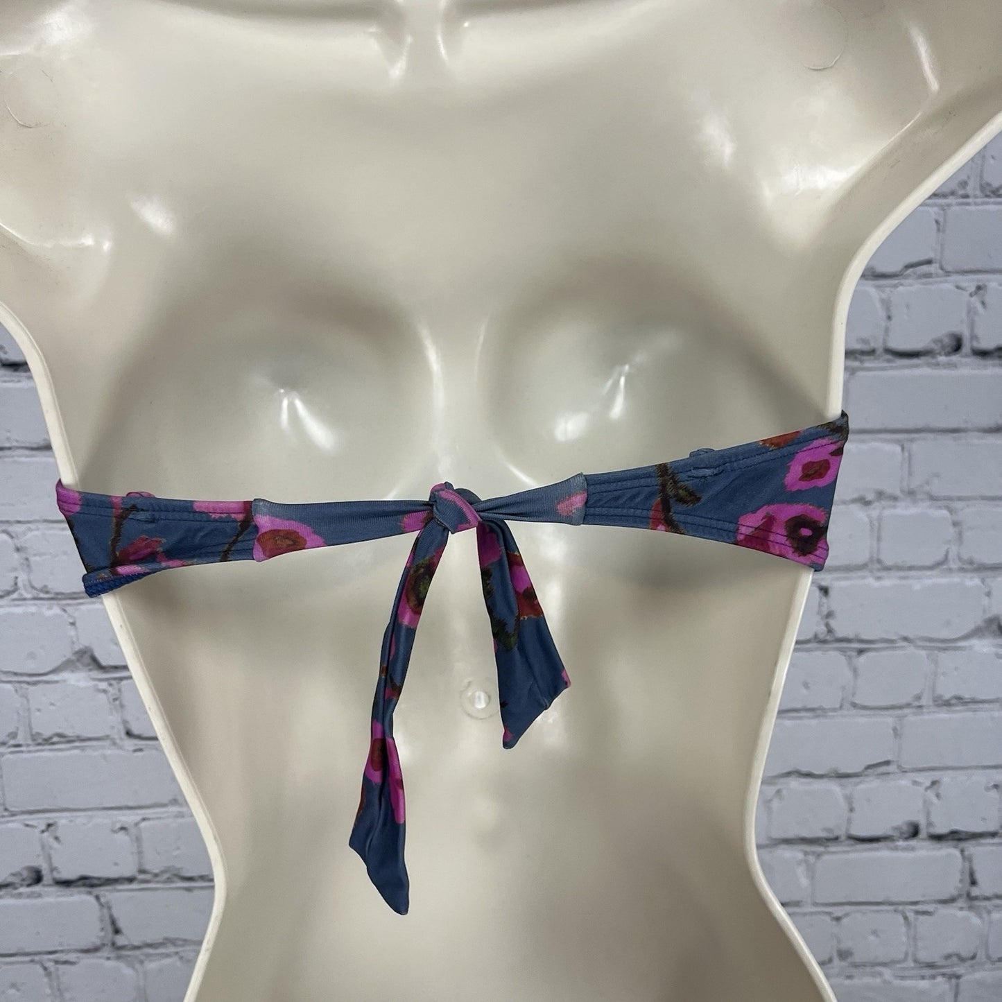 Vix Paula Hermanny Grey Blue Floral Strapless Bikini Top Tie Back Small S