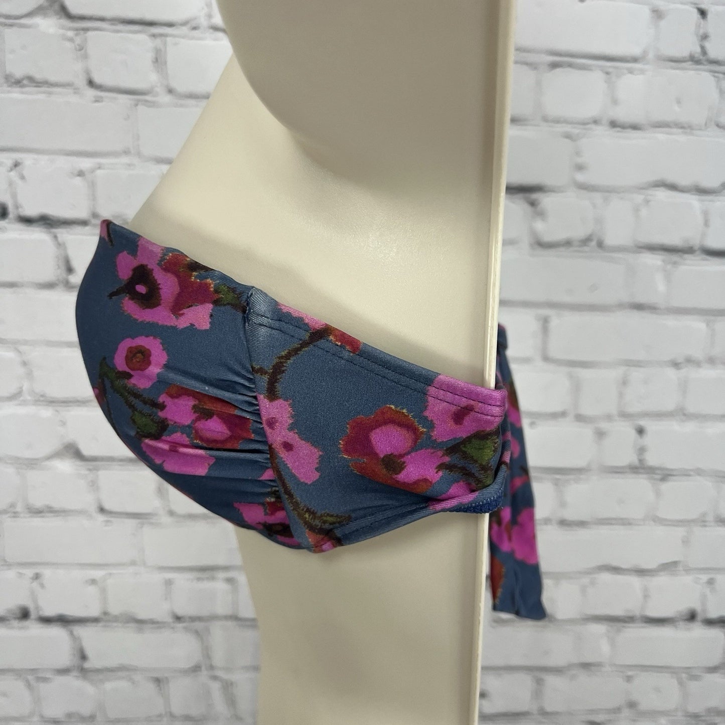 Vix Paula Hermanny Grey Blue Floral Strapless Bikini Top Tie Back Small S