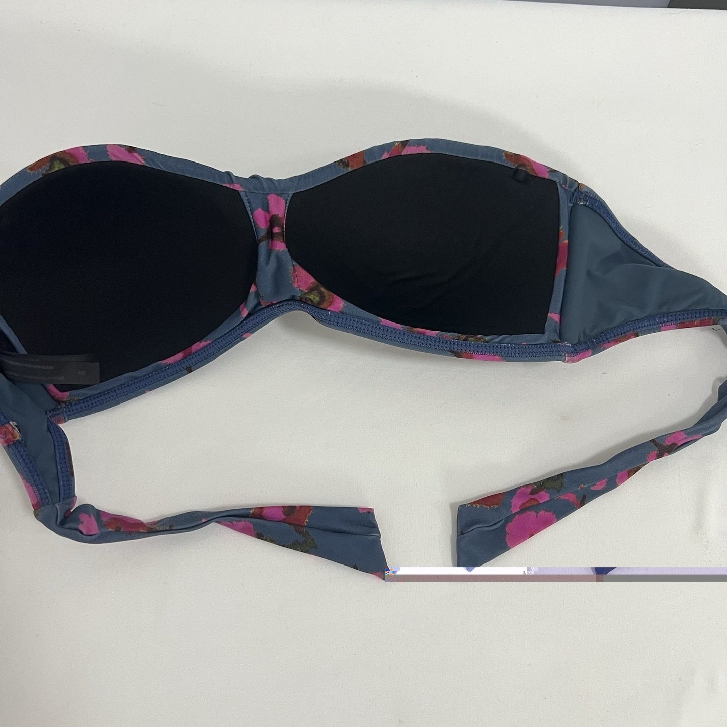 Vix Paula Hermanny Grey Blue Floral Strapless Bikini Top Tie Back Small S