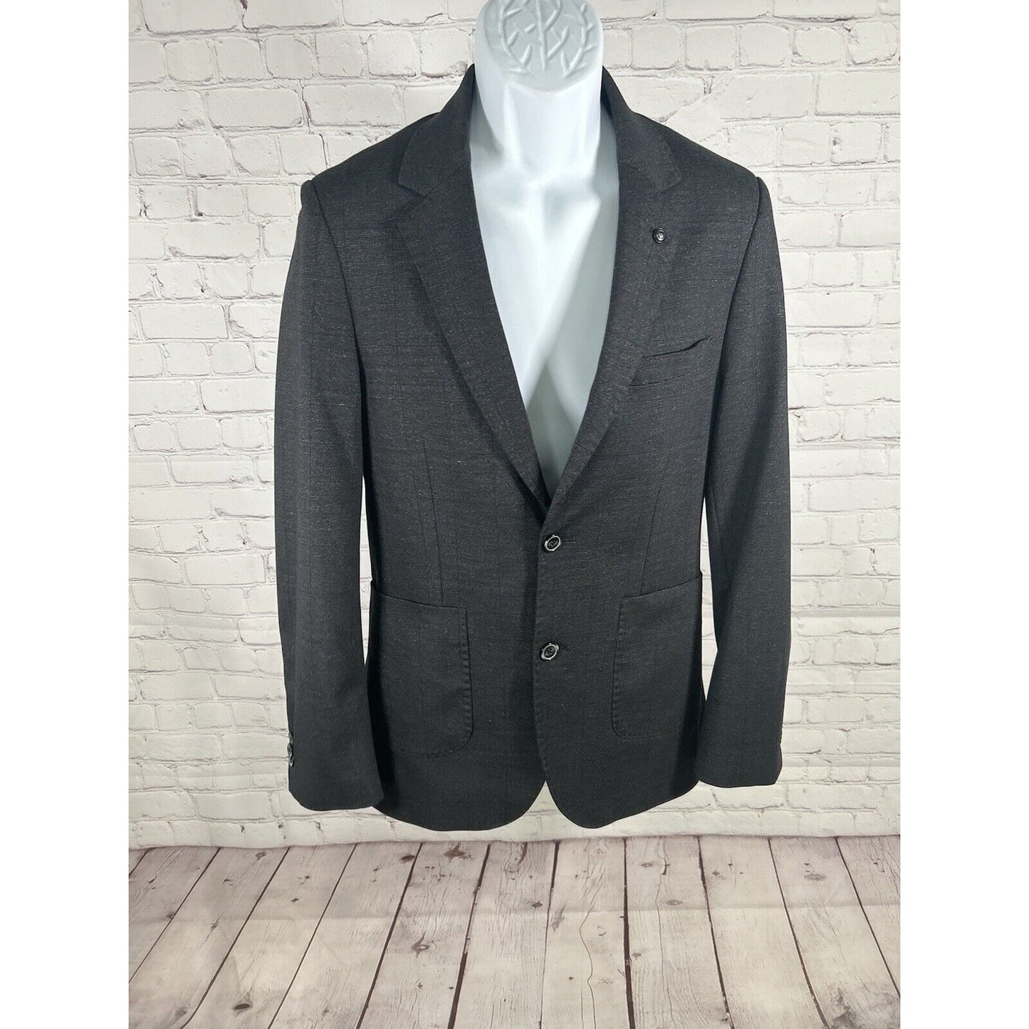 7 Diamonds Black Subtle Check Two Button Paisley Satin Lined Blazer Jacket S EUC