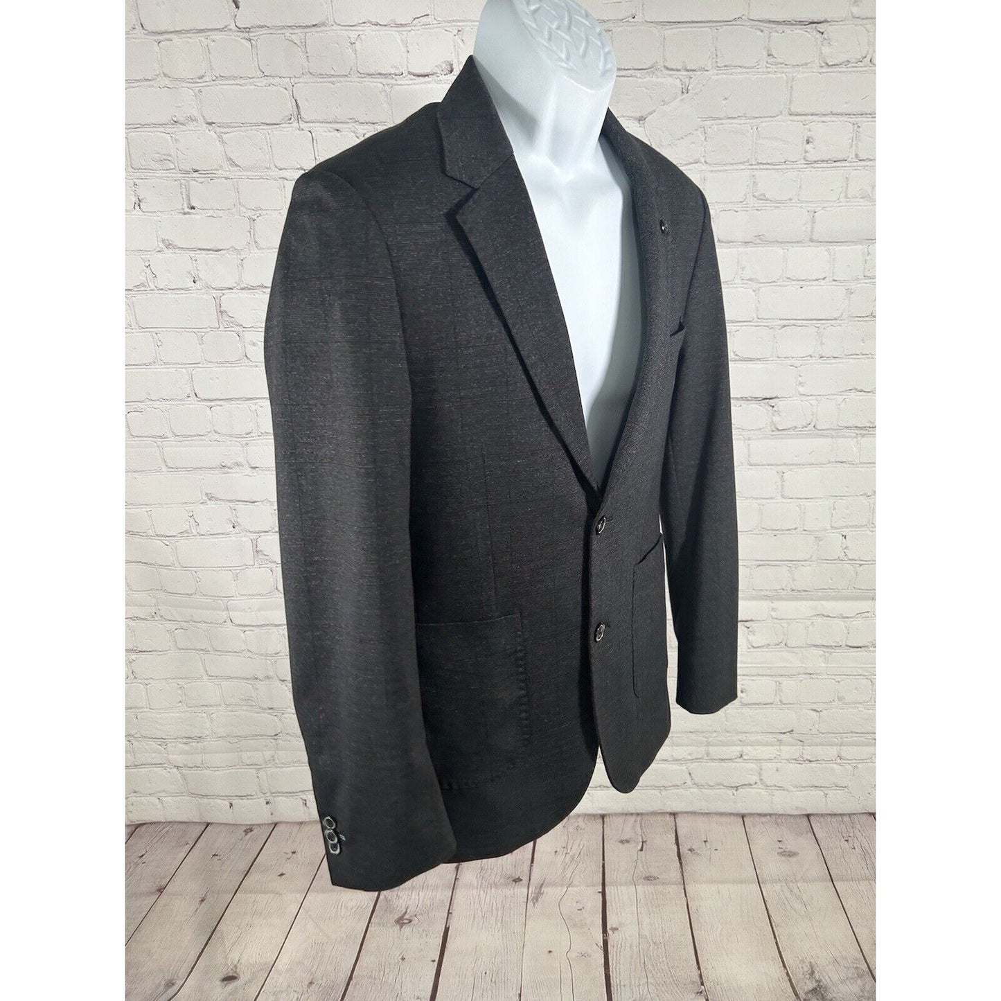 7 Diamonds Black Subtle Check Two Button Paisley Satin Lined Blazer Jacket S EUC