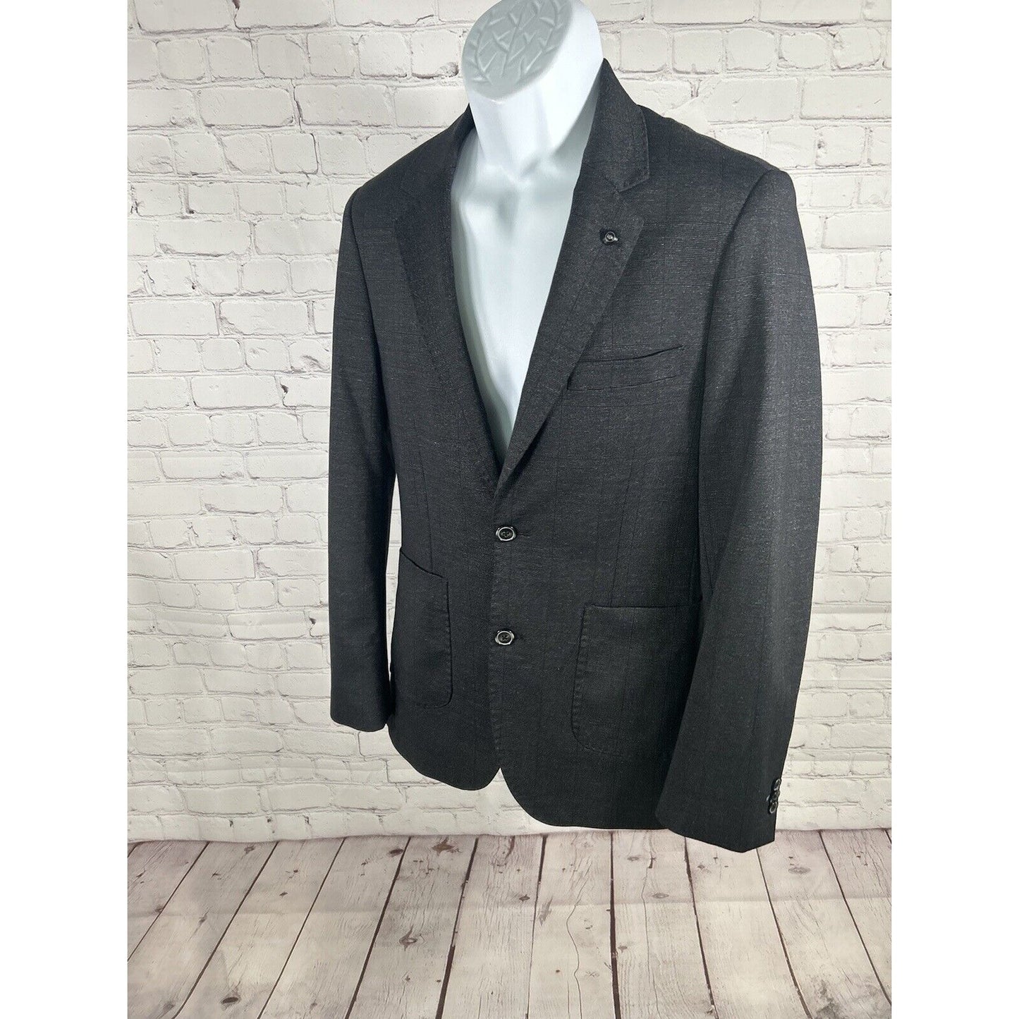 7 Diamonds Black Subtle Check Two Button Paisley Satin Lined Blazer Jacket S EUC