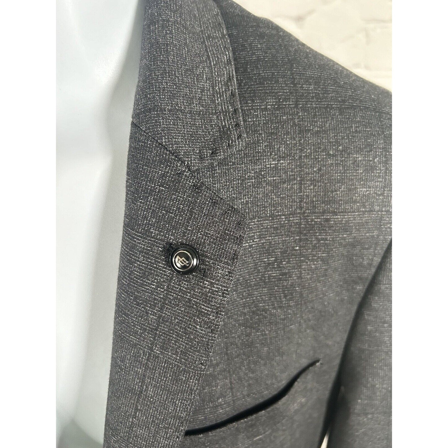 7 Diamonds Black Subtle Check Two Button Paisley Satin Lined Blazer Jacket S EUC
