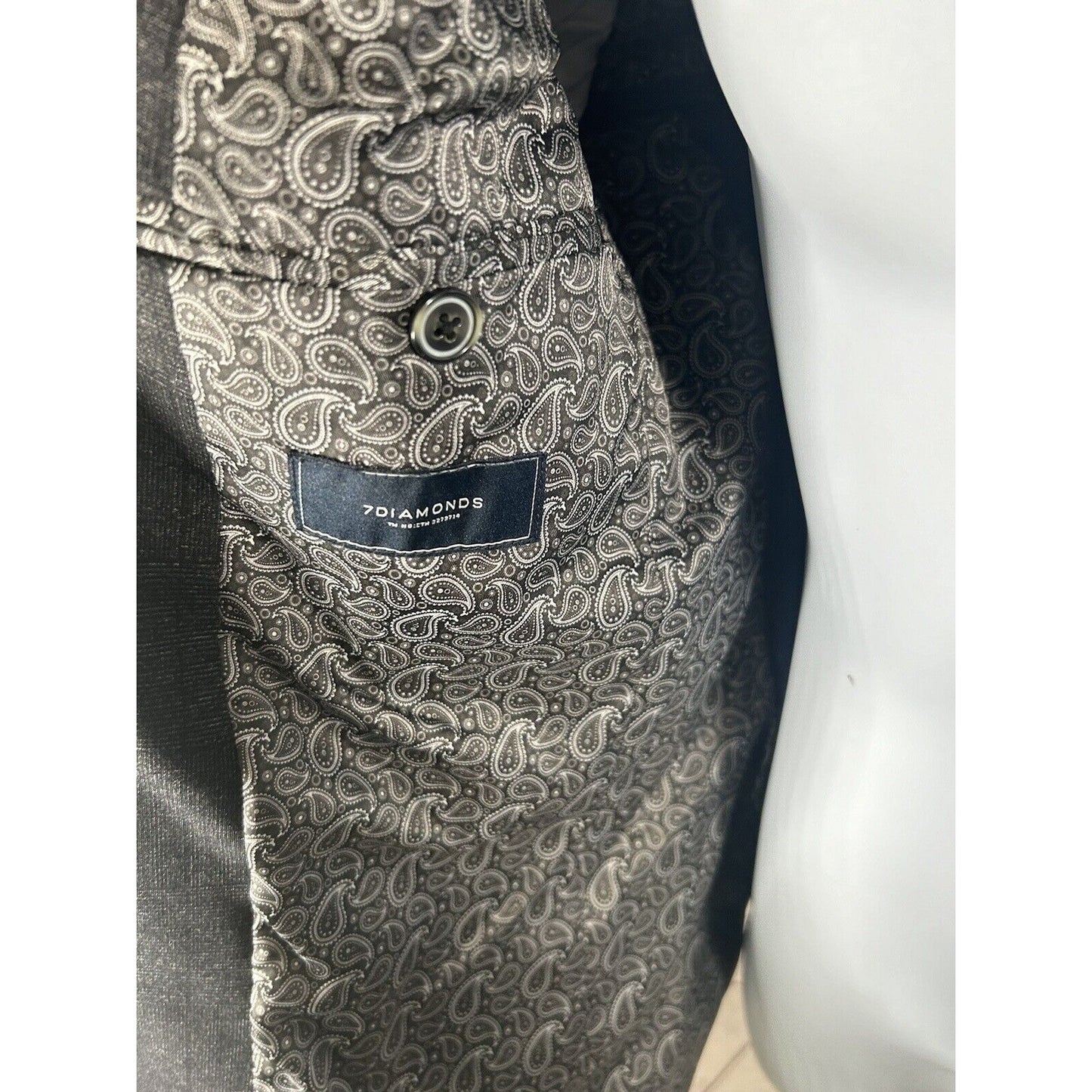 7 Diamonds Black Subtle Check Two Button Paisley Satin Lined Blazer Jacket S EUC