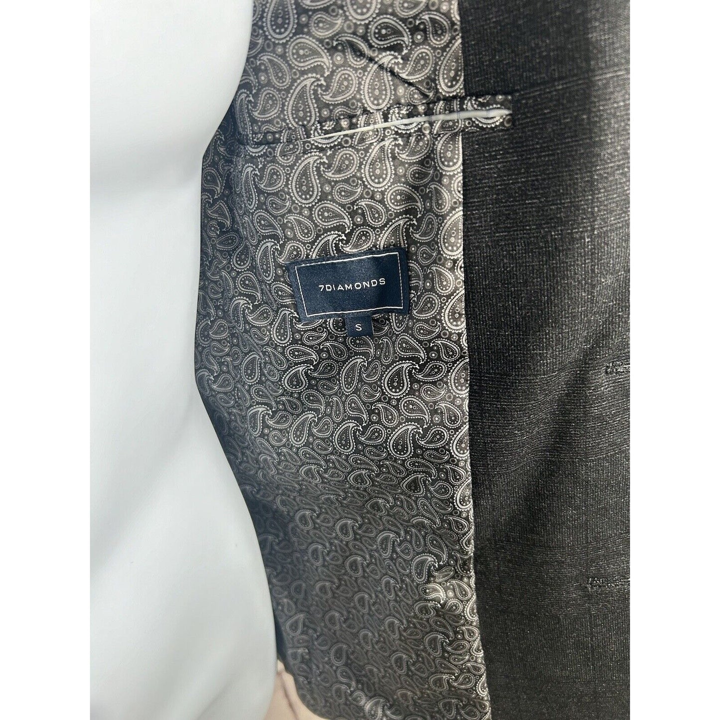 7 Diamonds Black Subtle Check Two Button Paisley Satin Lined Blazer Jacket S EUC