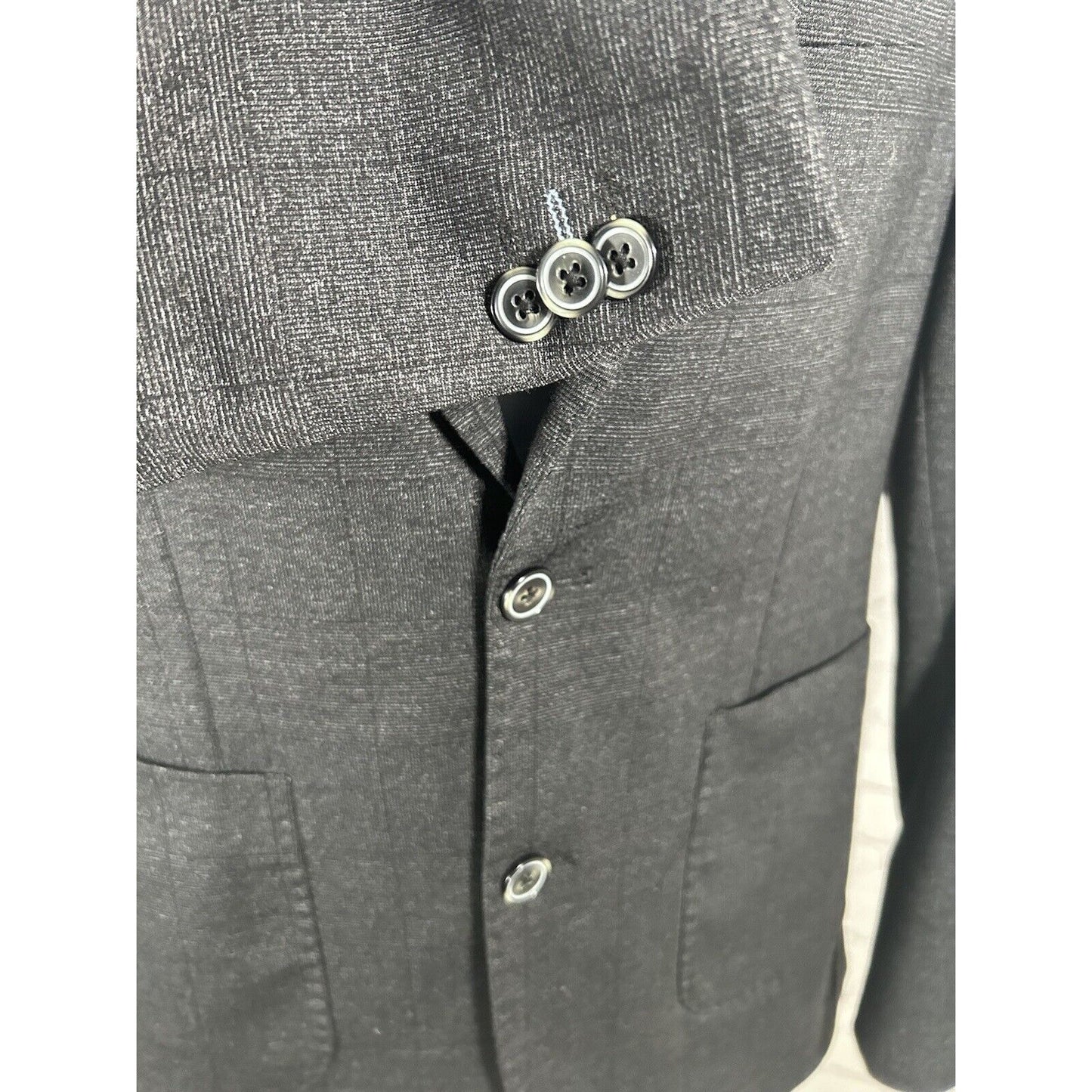 7 Diamonds Black Subtle Check Two Button Paisley Satin Lined Blazer Jacket S EUC