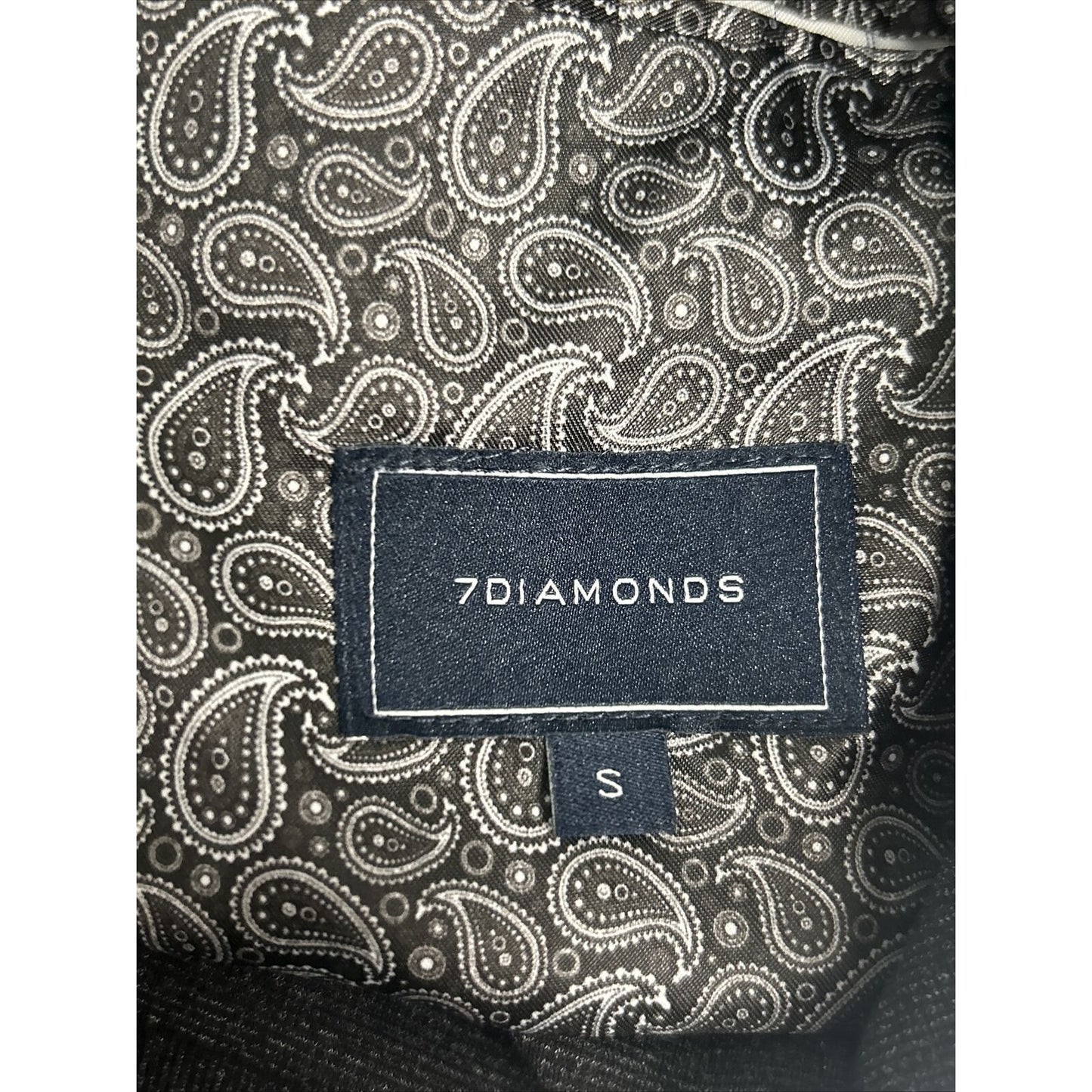 7 Diamonds Black Subtle Check Two Button Paisley Satin Lined Blazer Jacket S EUC
