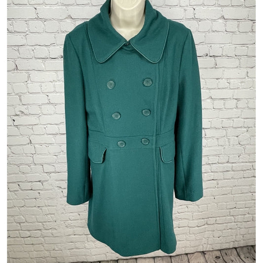 Tulle Green Wool Blend Double Breasted Collared Pockets Lined Pea Coat Size XL