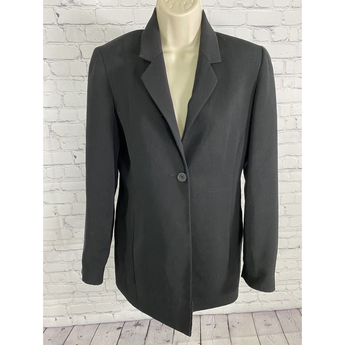Jo Borkett Corporate Designs Long Solid Black Single Button Blazer Jacket 32
