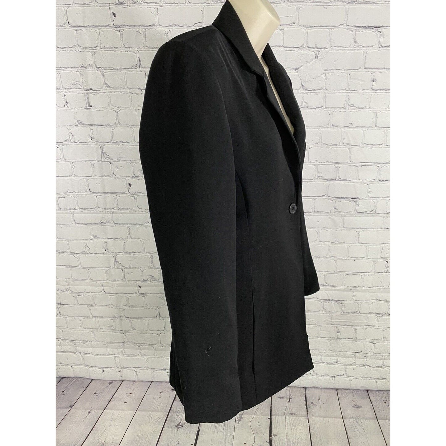 Jo Borkett Corporate Designs Long Solid Black Single Button Blazer Jacket 32