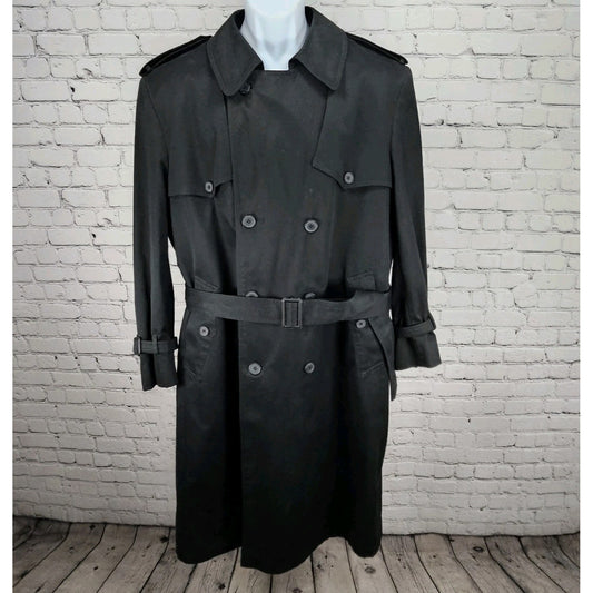 VTG London Towne Black Belted Removable Bodywarmer Buttoned Trench Coat 42R
