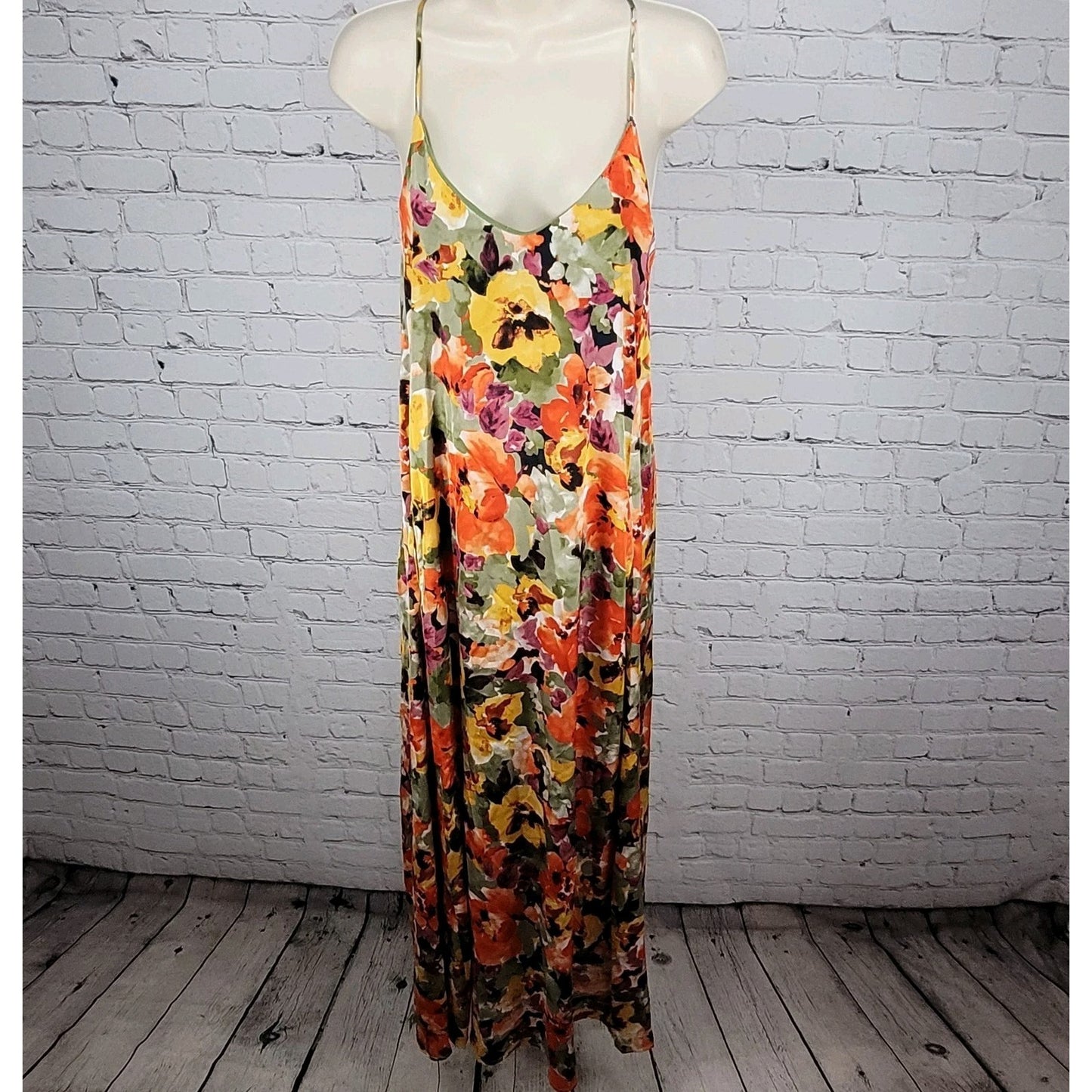 Nicole Miller Multicolor Floral Strappy Lightweight Stretch Maxi Slip Dress XS