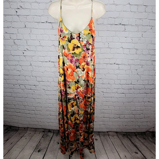 Nicole Miller Multicolor Floral Strappy Lightweight Stretch Maxi Slip Dress XS