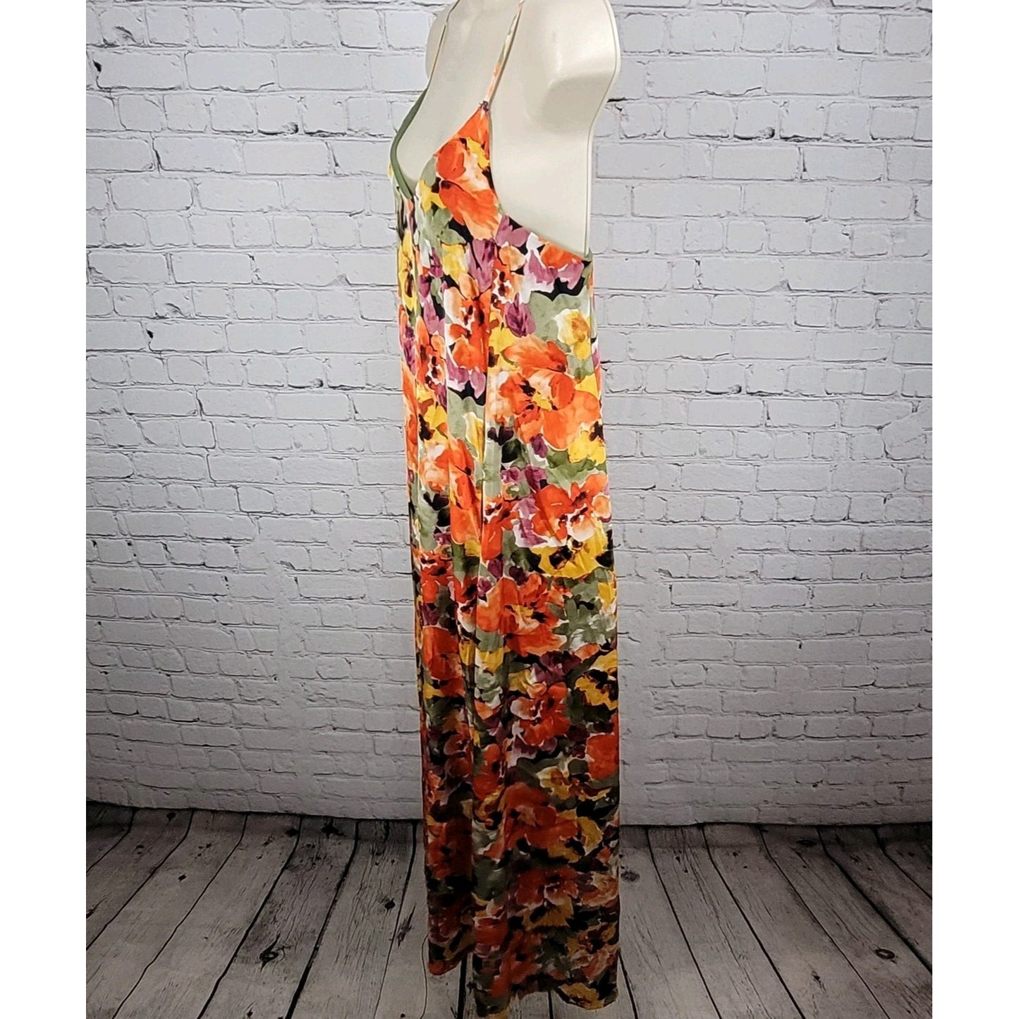 Nicole Miller Multicolor Floral Strappy Lightweight Stretch Maxi Slip Dress XS