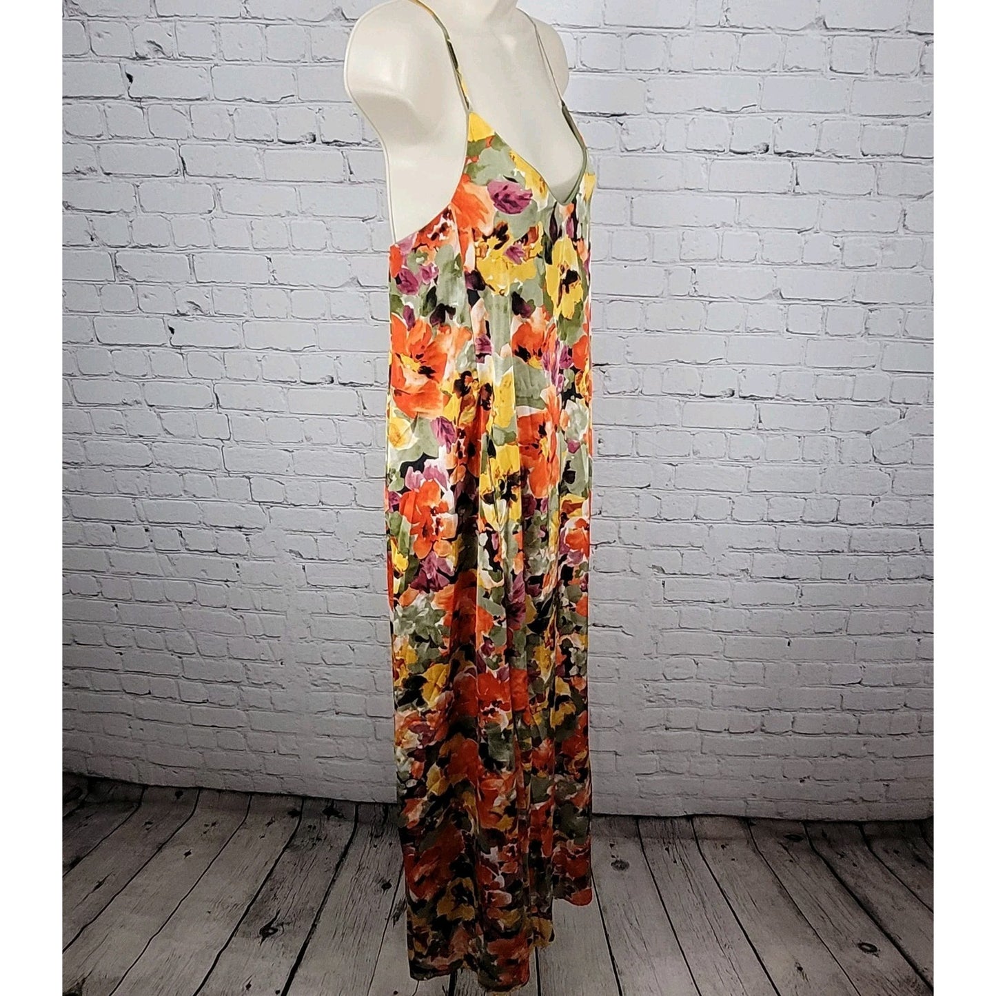 Nicole Miller Multicolor Floral Strappy Lightweight Stretch Maxi Slip Dress XS