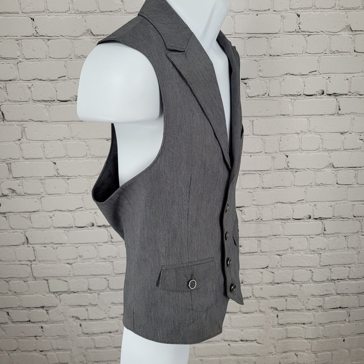 Marc Anthony Grey 100% Cotton Pinstriped Lined Suit Vest Waistcoat Size Medium M