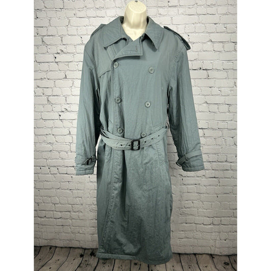 Alfani Dusty Blue Wool Blend Button Up Collared Heavy Trench Coat Side Medium M