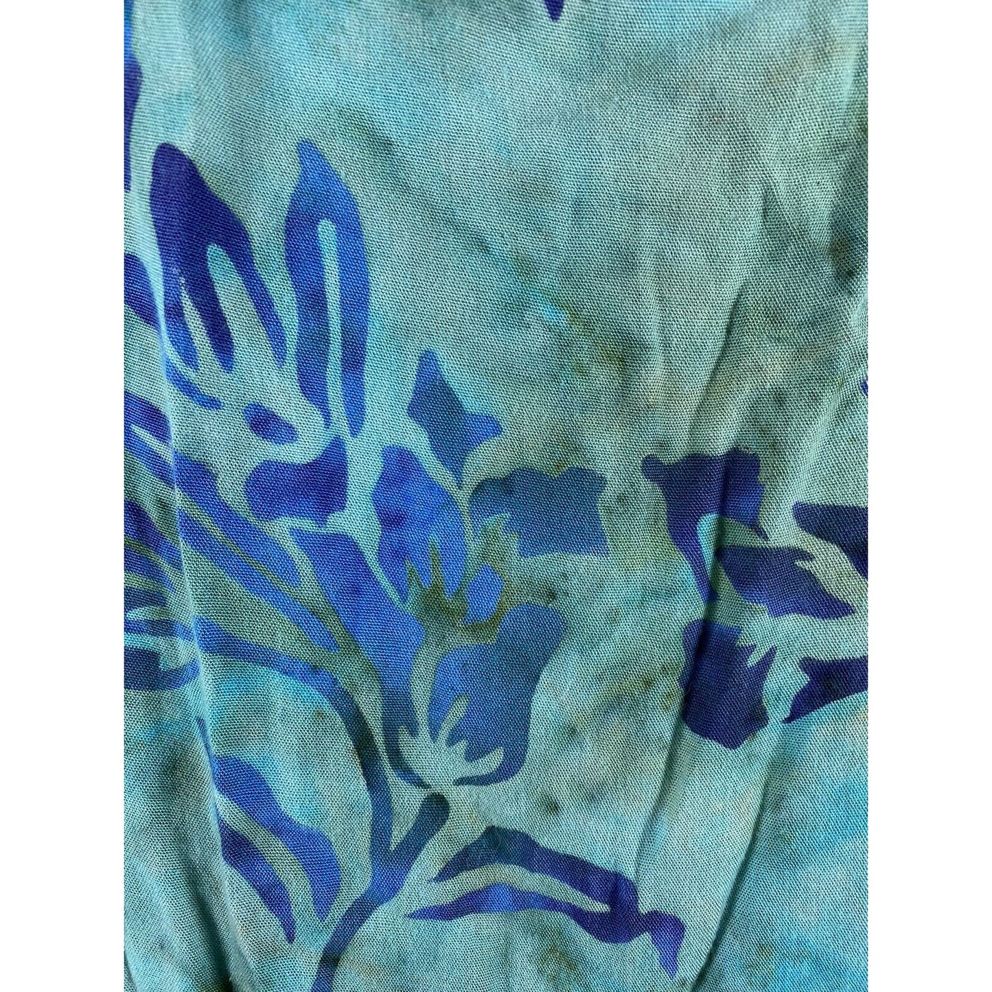 Soft Surroundings Short Cap Sleeve Blue Green Tie Dye Floral Casual Blouse XS