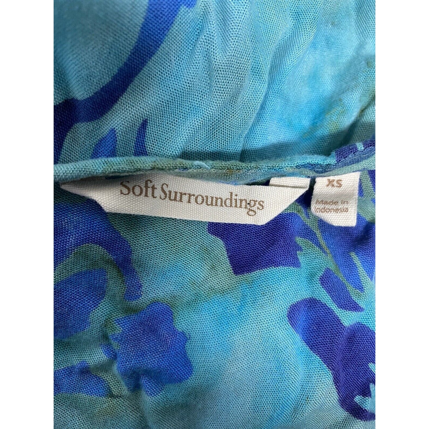 Soft Surroundings Short Cap Sleeve Blue Green Tie Dye Floral Casual Blouse XS