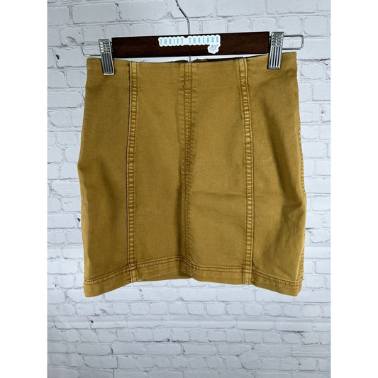 Free People Tan Modern Feeme Denim Boho Mini Pencil Skirt Size 0
