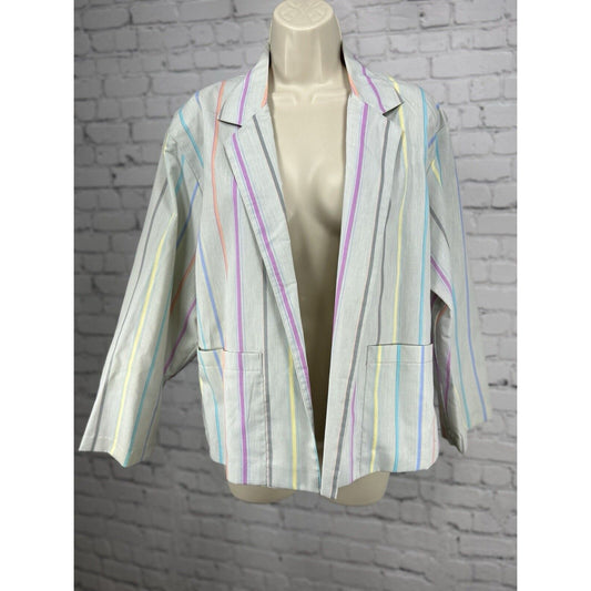 VTG Trebovir Multicolor Striped 3/4 Sleeve Collared Lightweight Blazer Size S