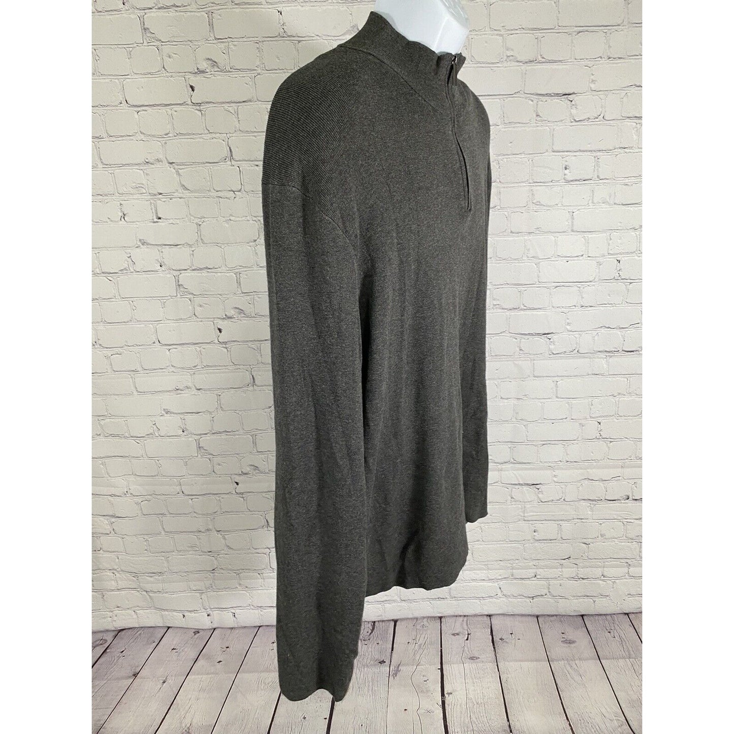 Perry Ellis Dark Gray Pullover 1/4 Zip Collared Long Sleeve Knit Sweater XXL