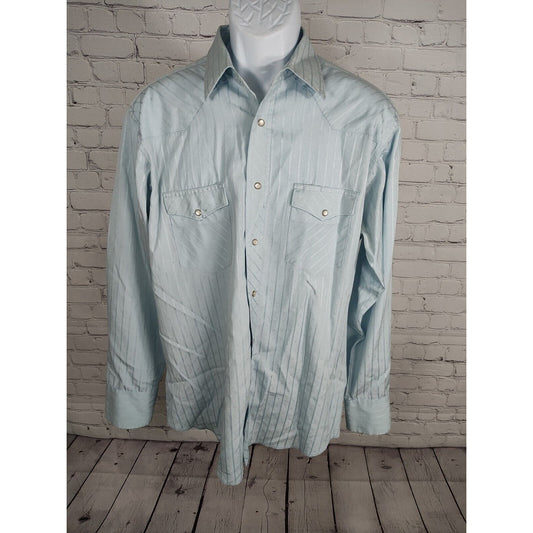 VTG Wrangler Pearl Snap Sky Blue Long Sleeve Embossed Print Size L Large