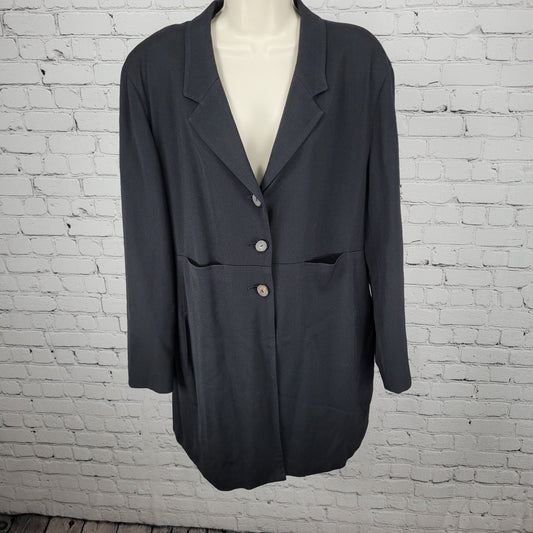 VTG J. Jill Black Wool Blend Stretch Lightweight Buttoned Lined Coat Size 18