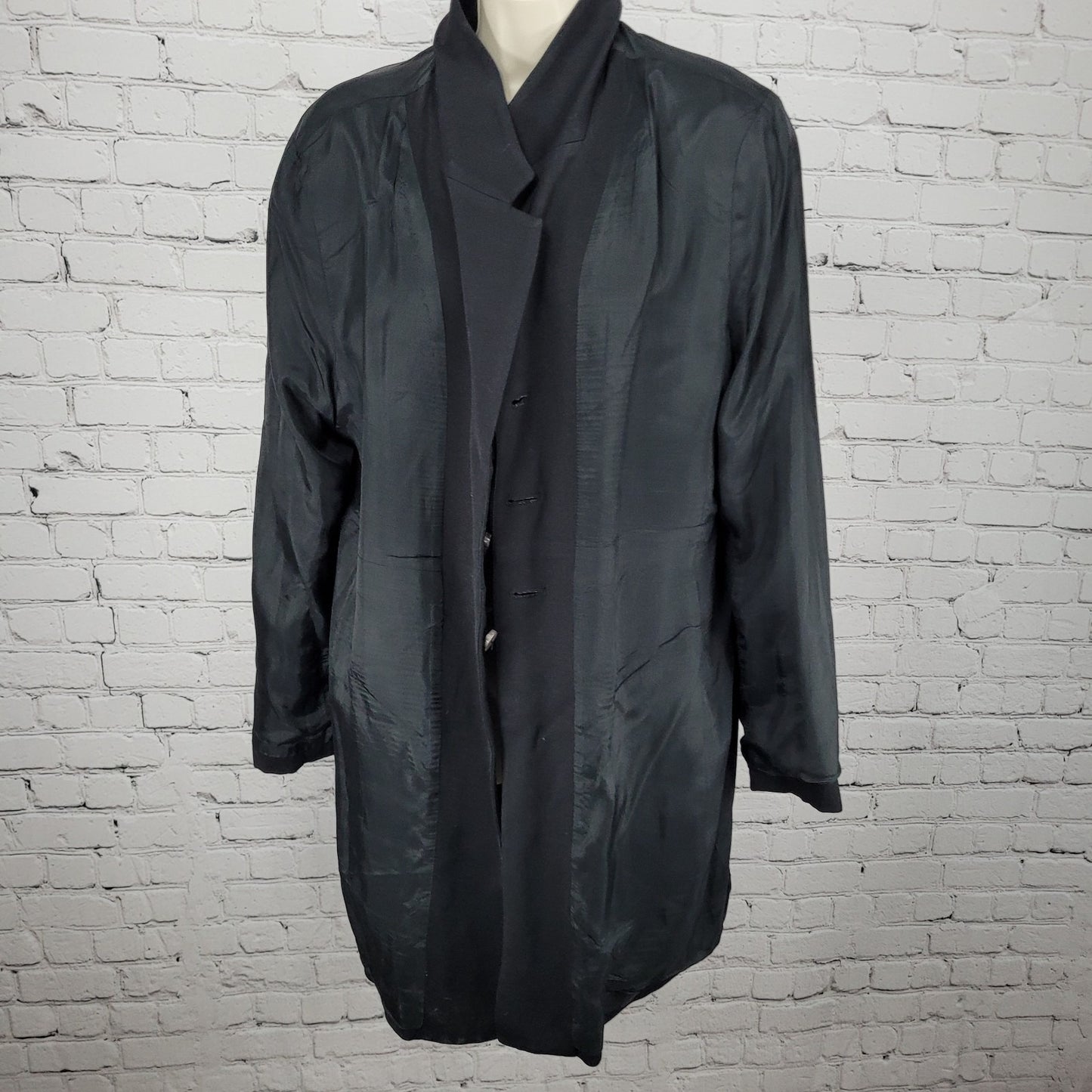 VTG J. Jill Black Wool Blend Stretch Lightweight Buttoned Lined Coat Size 18