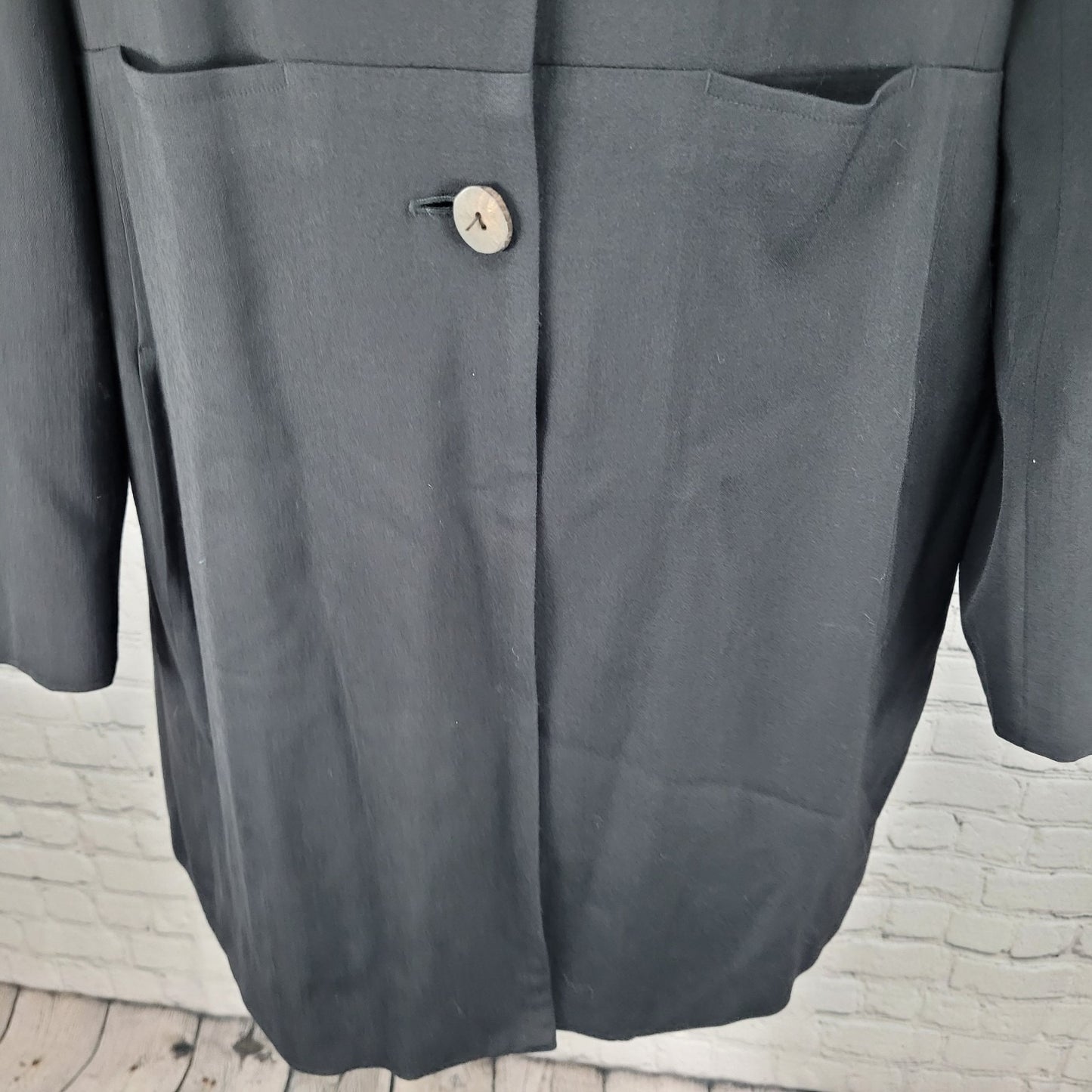 VTG J. Jill Black Wool Blend Stretch Lightweight Buttoned Lined Coat Size 18