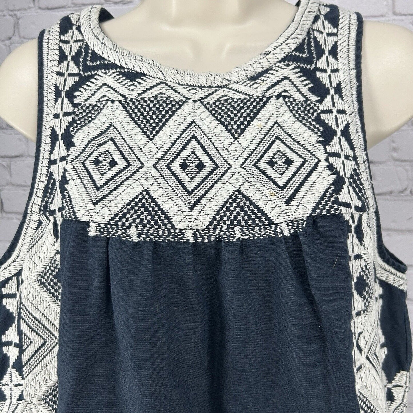 Madewell Blue White Aztec Embroidered Sleeveless Midi Shift Dress Size Small S