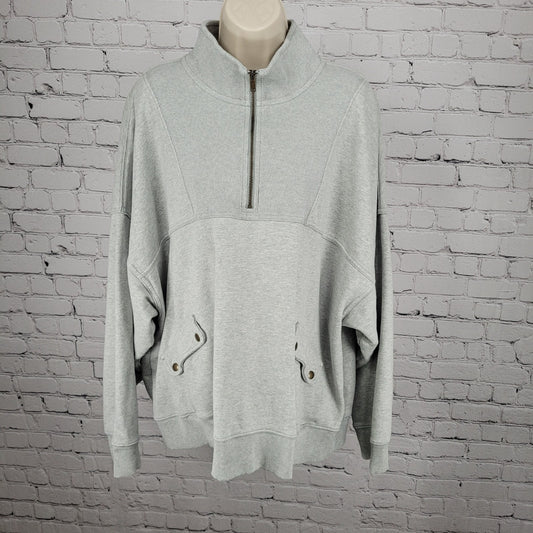 Aerie Heather Grey 100% Cotton 1/4 Zip Pullover Pockets Oversized Sweatshirt XXL