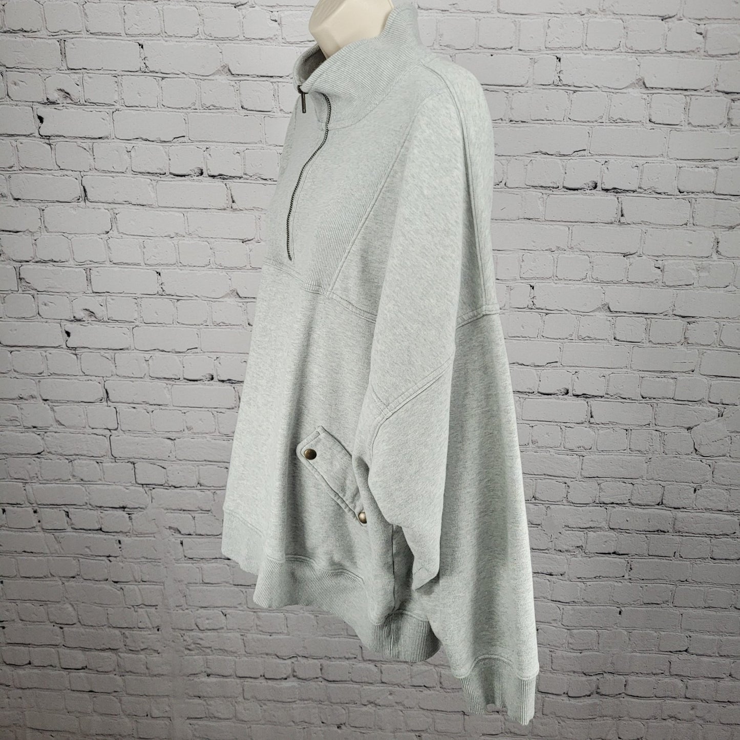 Aerie Heather Grey 100% Cotton 1/4 Zip Pullover Pockets Oversized Sweatshirt XXL
