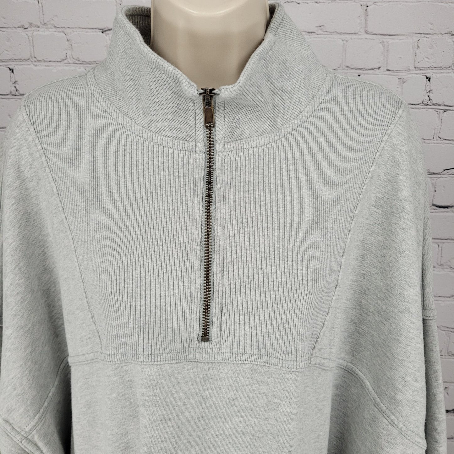 Aerie Heather Grey 100% Cotton 1/4 Zip Pullover Pockets Oversized Sweatshirt XXL