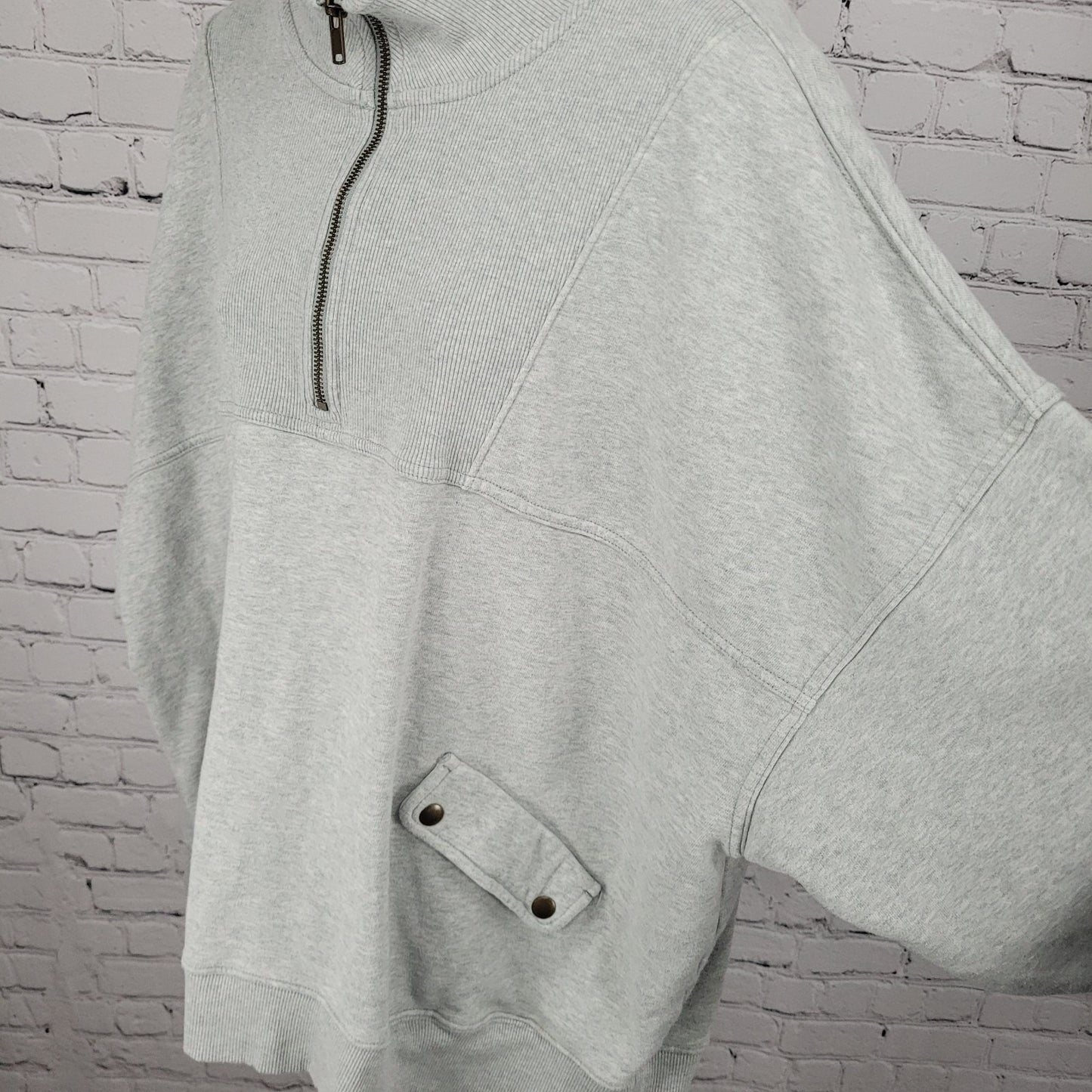 Aerie Heather Grey 100% Cotton 1/4 Zip Pullover Pockets Oversized Sweatshirt XXL