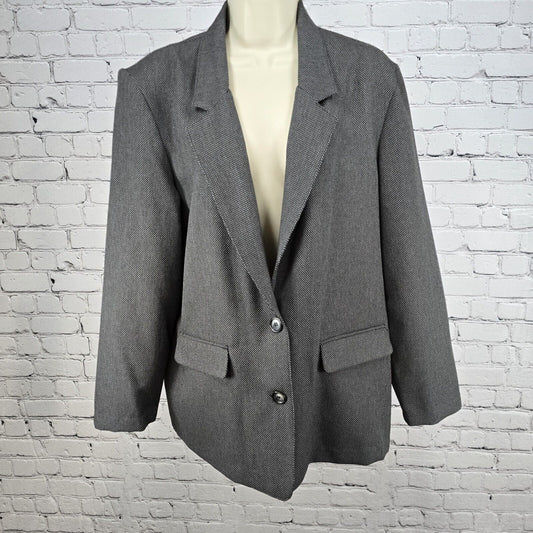 Alfred Dunner Gray Two Button Shoulder Pads Blazer Jacket USA Size 16 Petite