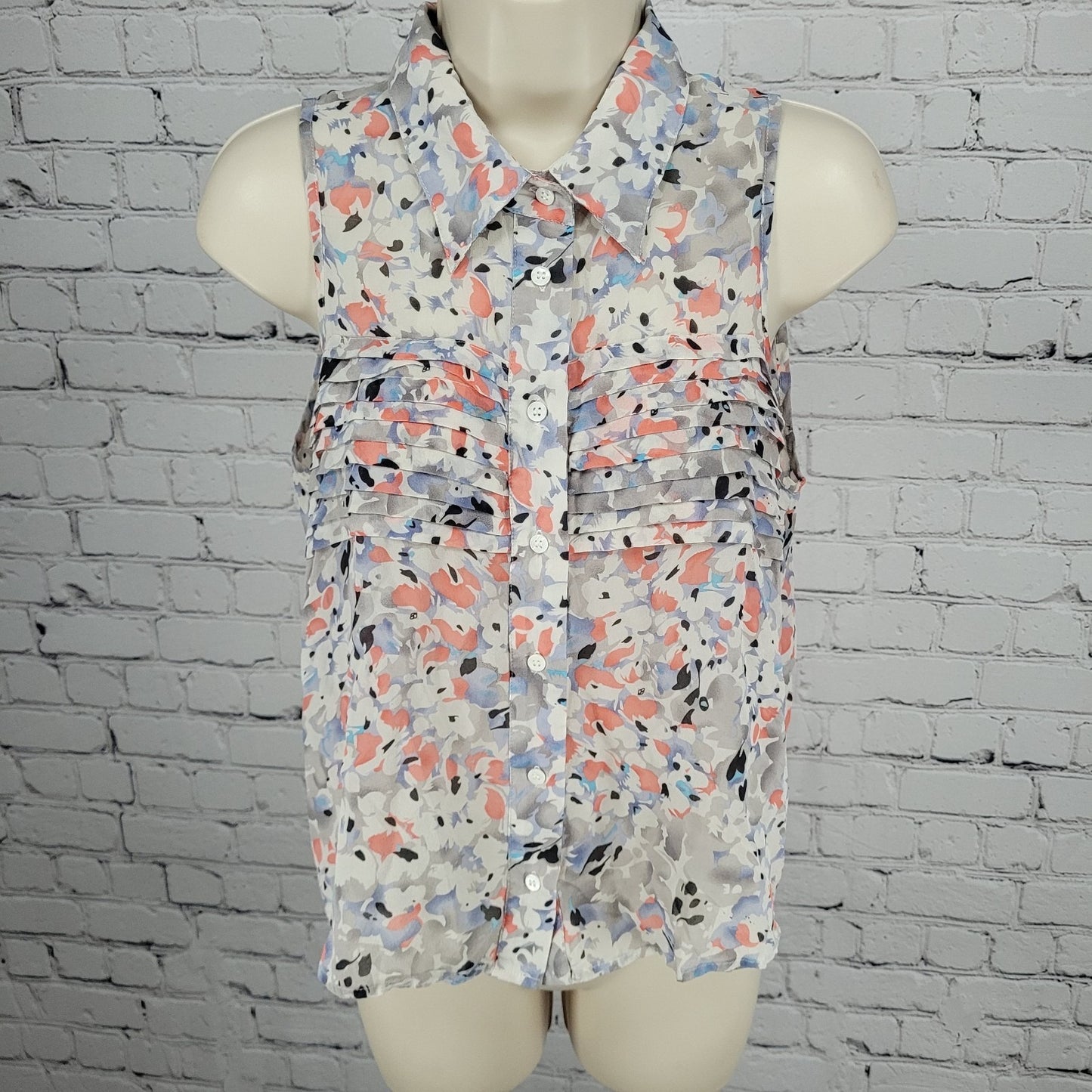 Yumi Kim Multicolor 100% Silk Semi Sheer Buttoned Sleeveless Top Blouse Small S