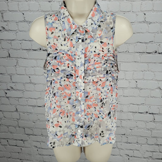 Yumi Kim Multicolor 100% Silk Semi Sheer Buttoned Sleeveless Top Blouse Small S