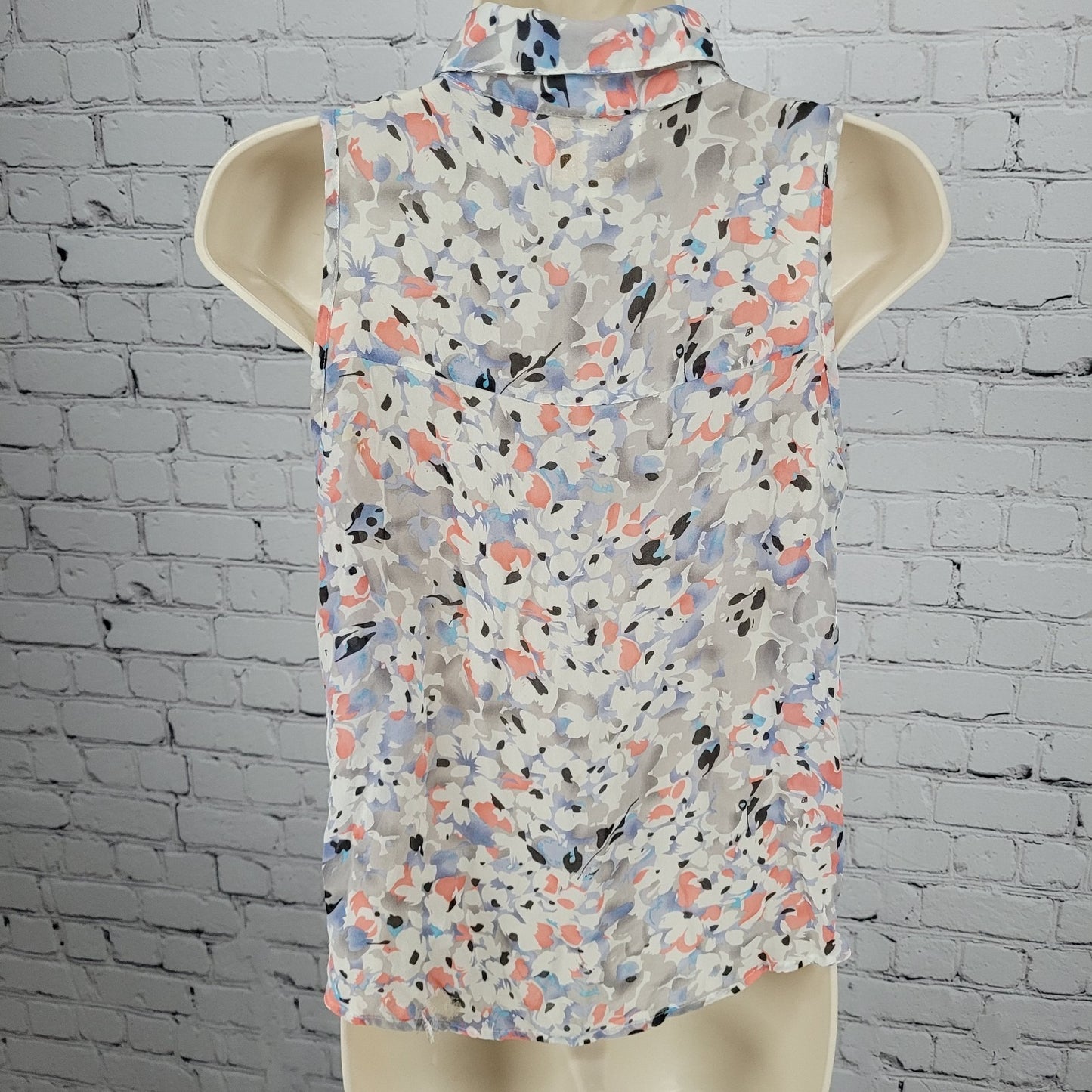 Yumi Kim Multicolor 100% Silk Semi Sheer Buttoned Sleeveless Top Blouse Small S