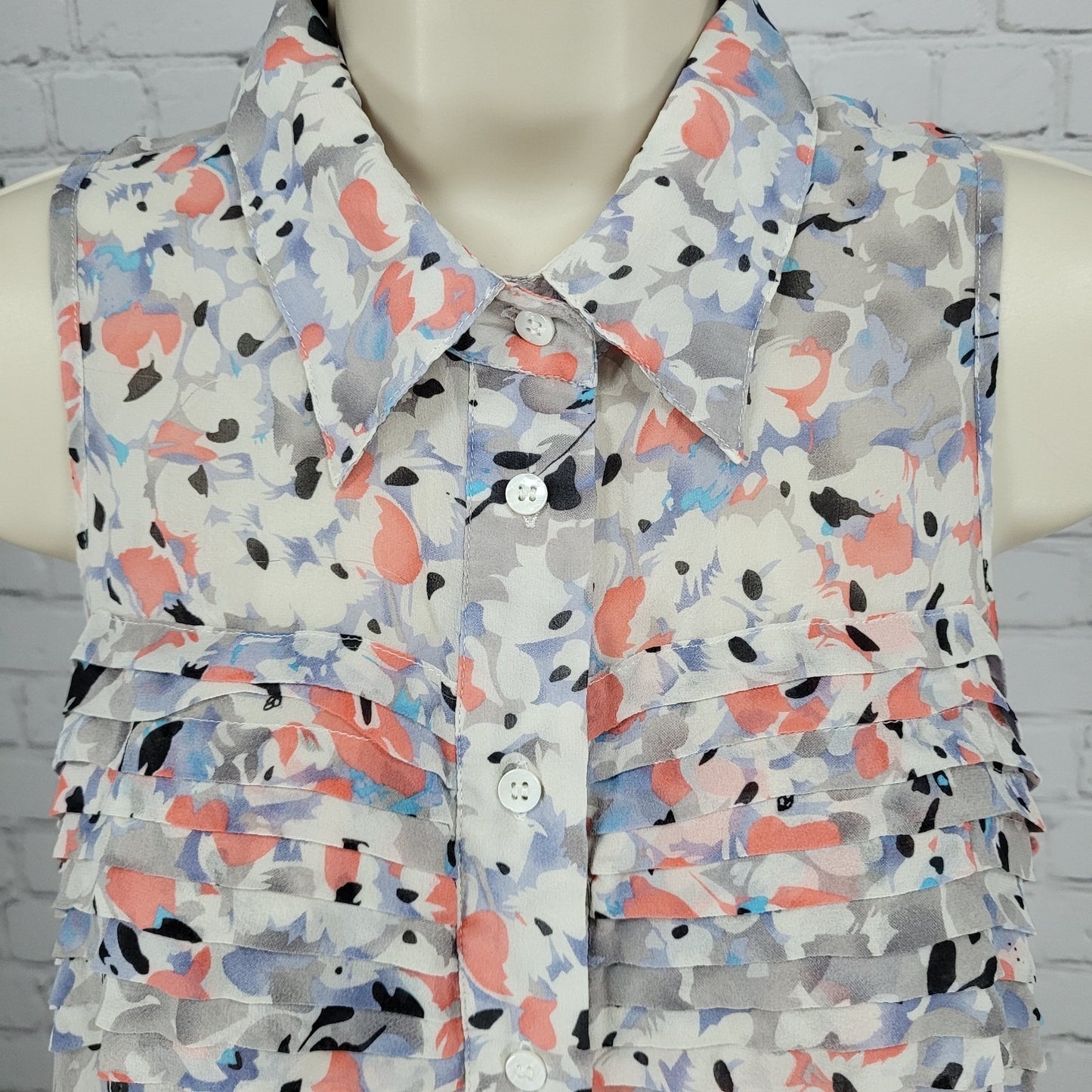 Yumi Kim Multicolor 100% Silk Semi Sheer Buttoned Sleeveless Top Blouse Small S