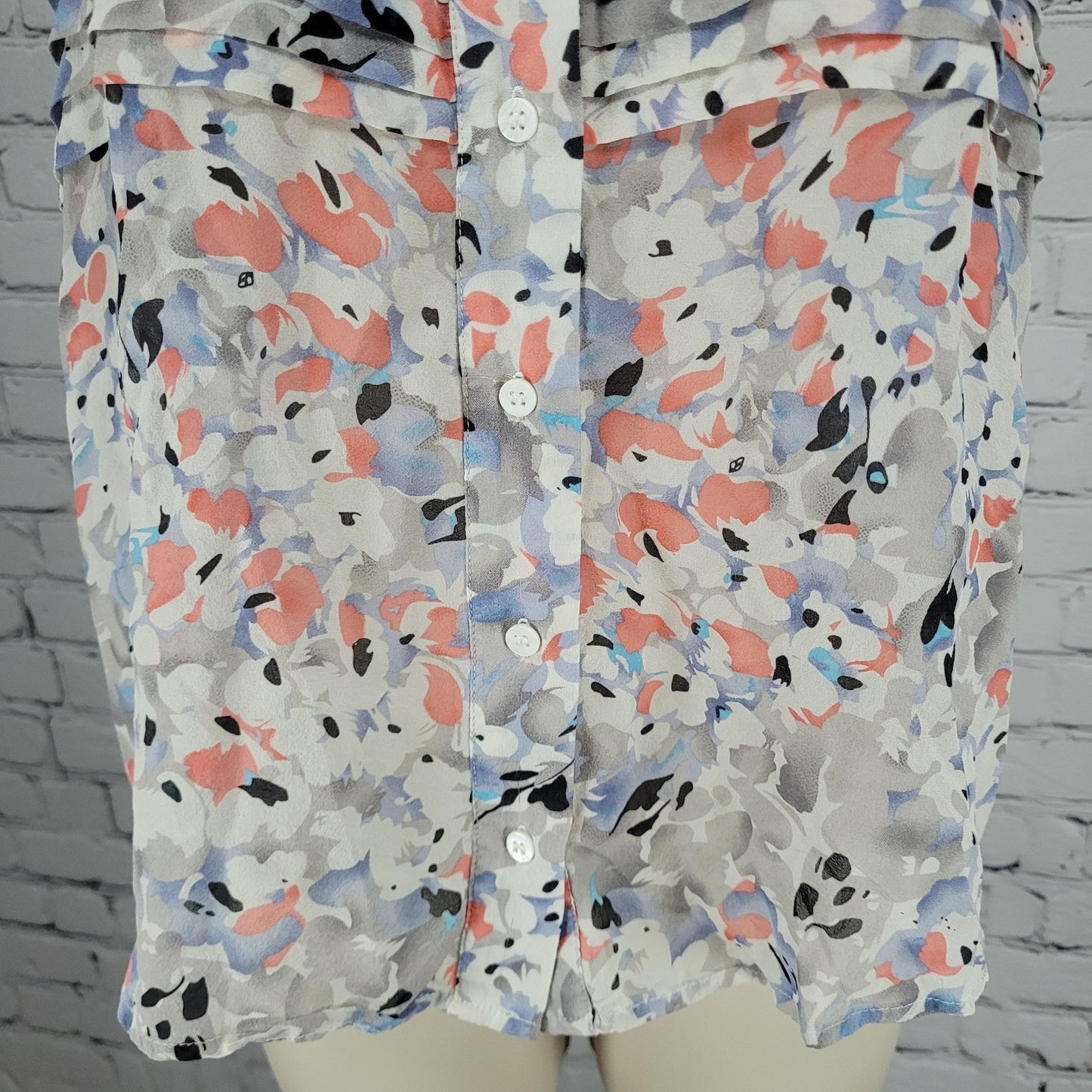Yumi Kim Multicolor 100% Silk Semi Sheer Buttoned Sleeveless Top Blouse Small S