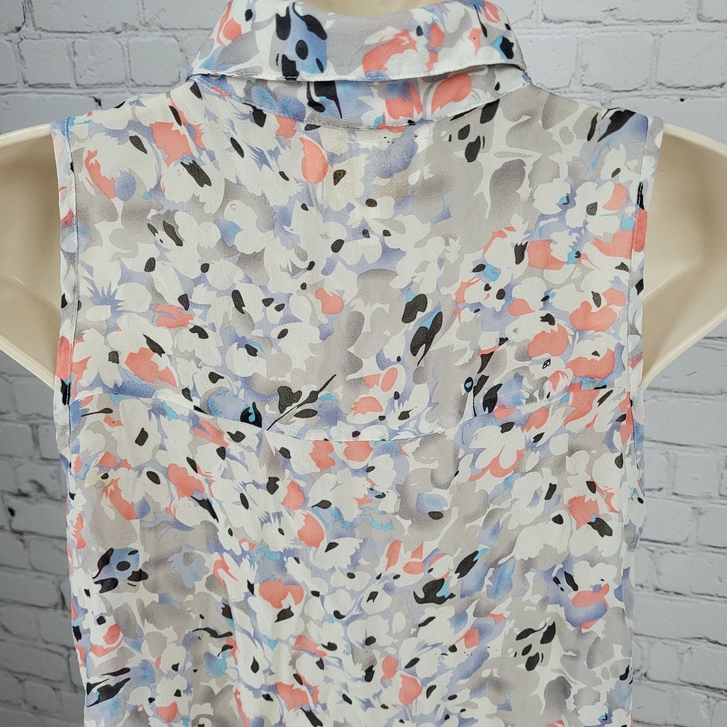 Yumi Kim Multicolor 100% Silk Semi Sheer Buttoned Sleeveless Top Blouse Small S