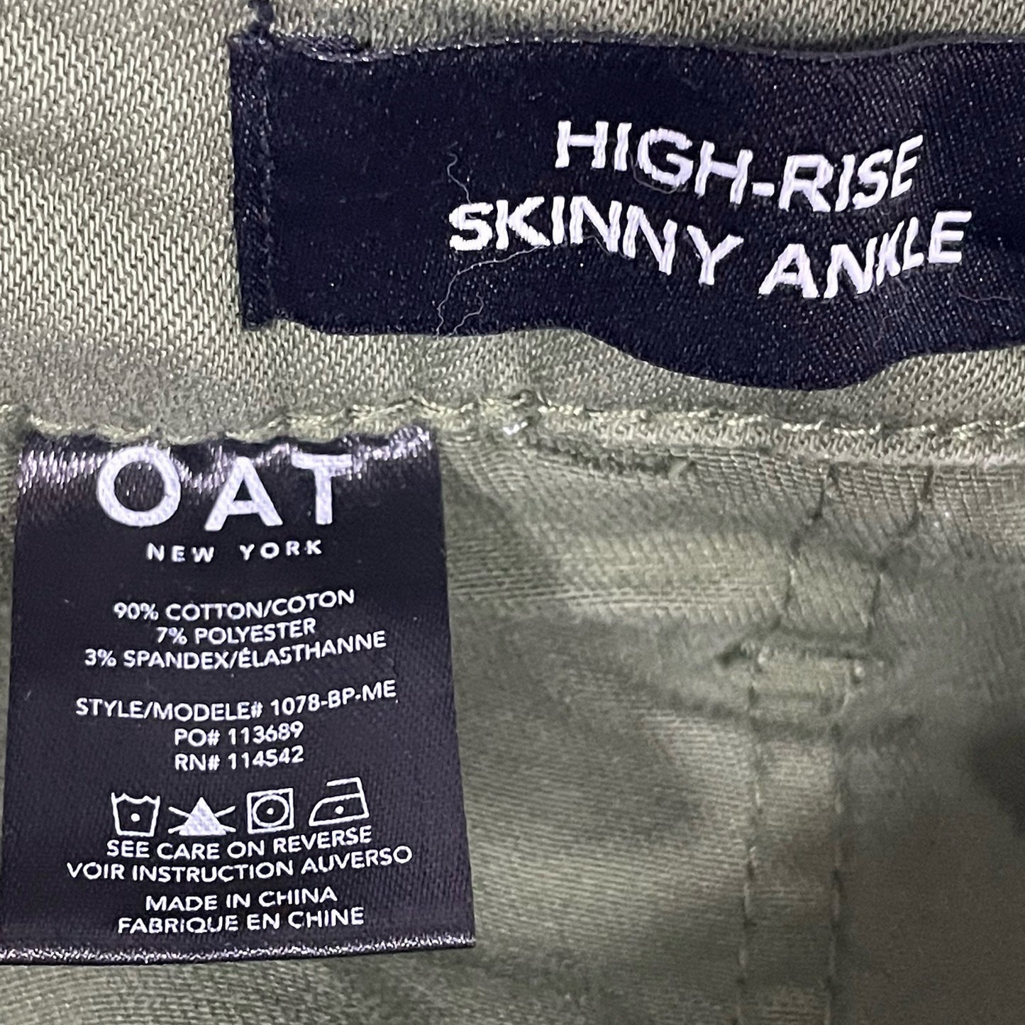 OAT Green High Rise Skinny Ankle Cargo Pocket Pants Stretch Size 32 (34x27)